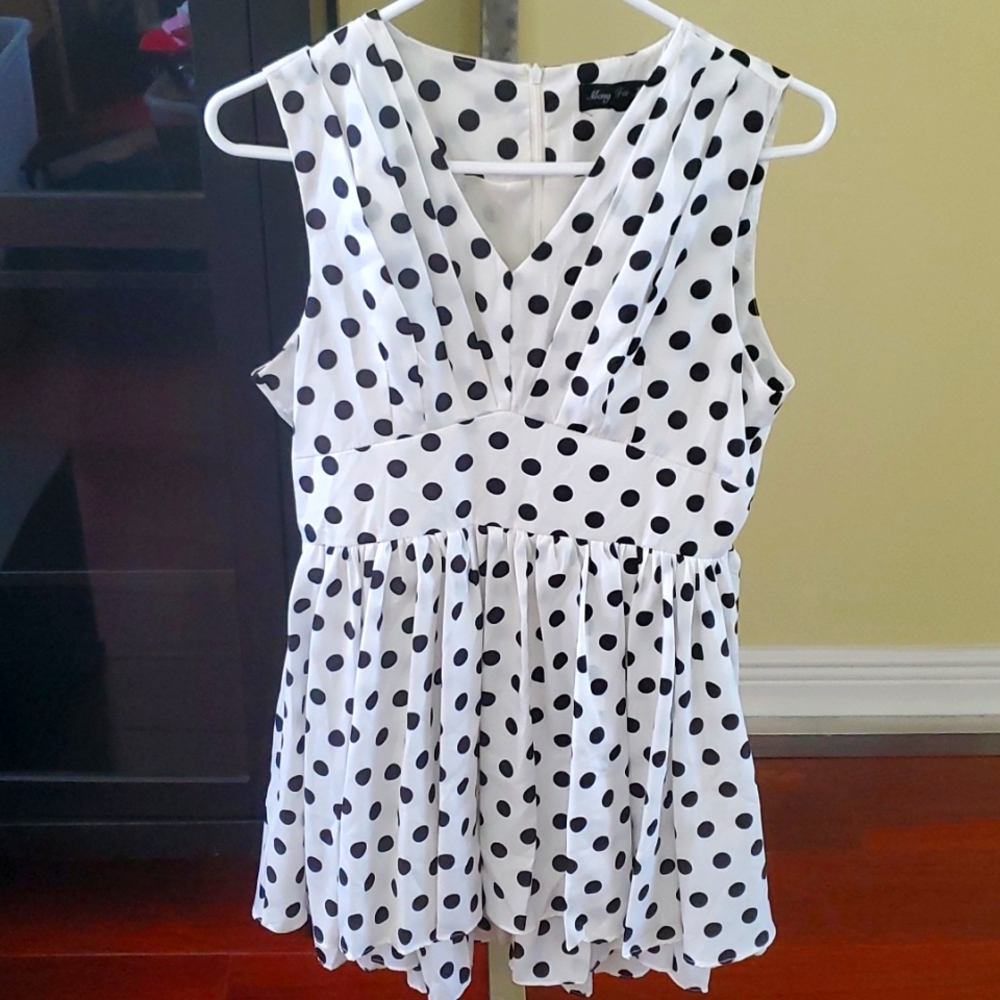 White and black polka dot dress
